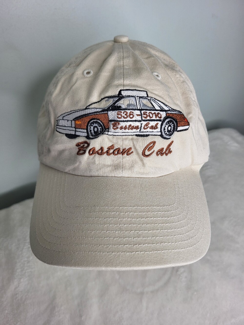 Twin Enterprise Vintage Boston Cab Embroidered Beige Baseball Cap